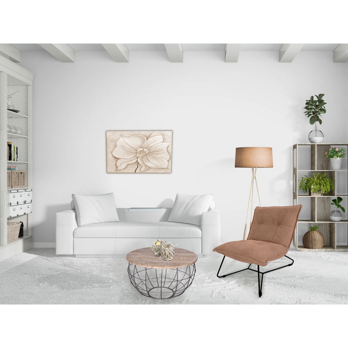 Couchtisch ø 55 cm Wohnzimmer-Tisch rund Beistelltisch nachhaltig London Metall Drahtgestell Gitter