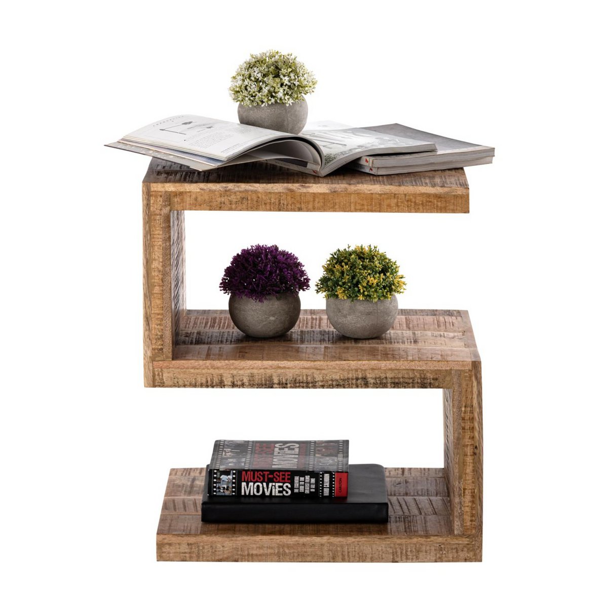 Beistelltisch Holz S Form 42x50x31cm Sofatisch Sissi Blumensäule nachhaltig Mango Altholz